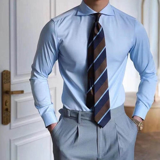 Mens Business Slim Casual Long-Sleeved Shirt 2025 Summer New Fashion Trend Solid Color Party Stage Formal Shirt Mens Clothing - AIAZ