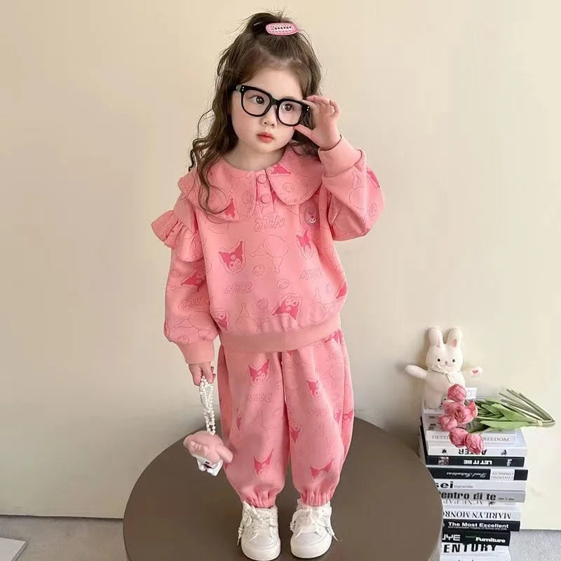 Autumn Kid Girls Clothes Set Mandarin Collar Sweatshirts Pullover Top and Pants Bottom 2 Pieces Suit Children Girl Sweet Outfits