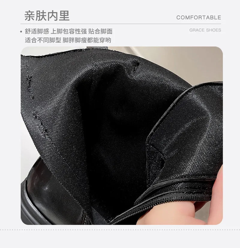 Trend Punk Women's Boots Buckle Platform Boots Mid-calf Gothic Boots for Women Autumn Ladies Motorcycle Boot Pu Leather Shoes