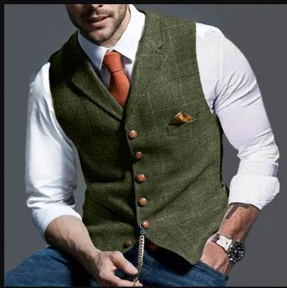Men's Vests Tweed Suit Business Clothing for Men Striped Waistcoat Punk Vest Groomman Wedding Jacket Bleazer - AIAZ