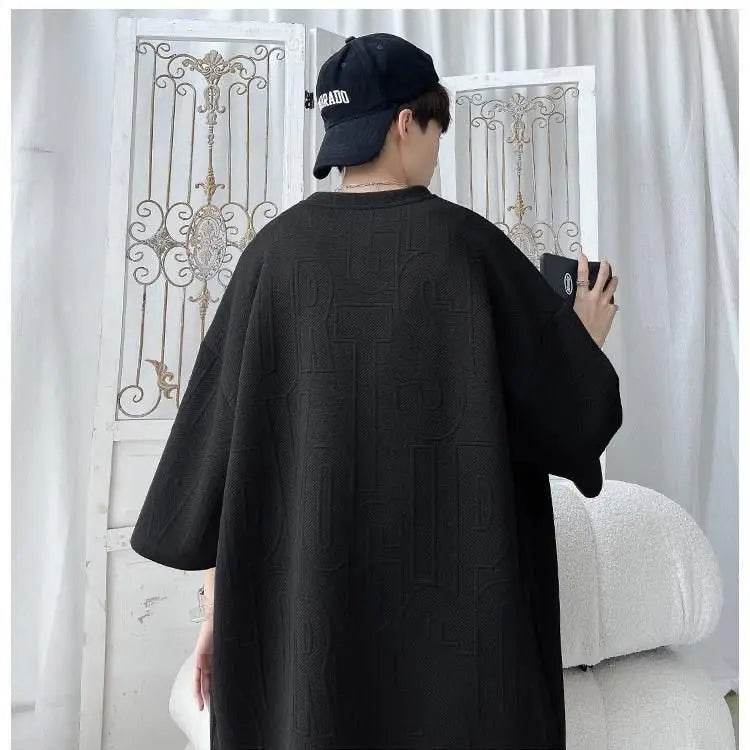 2025 3D Men's new Waffle TZ30 Summer Suit Casual T-shirt + Shorts Suit Men's Tracksuit Solid color tracksuit loose suit - AIAZ