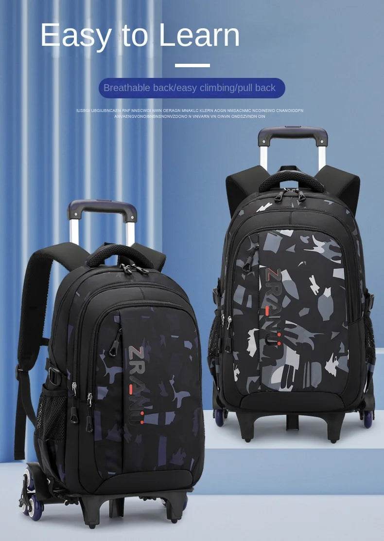 School Rolling backpack bag School Bags with wheels Student wheeled Backpacks for boys Children School Trolley Bag Waterproof - AIAZ