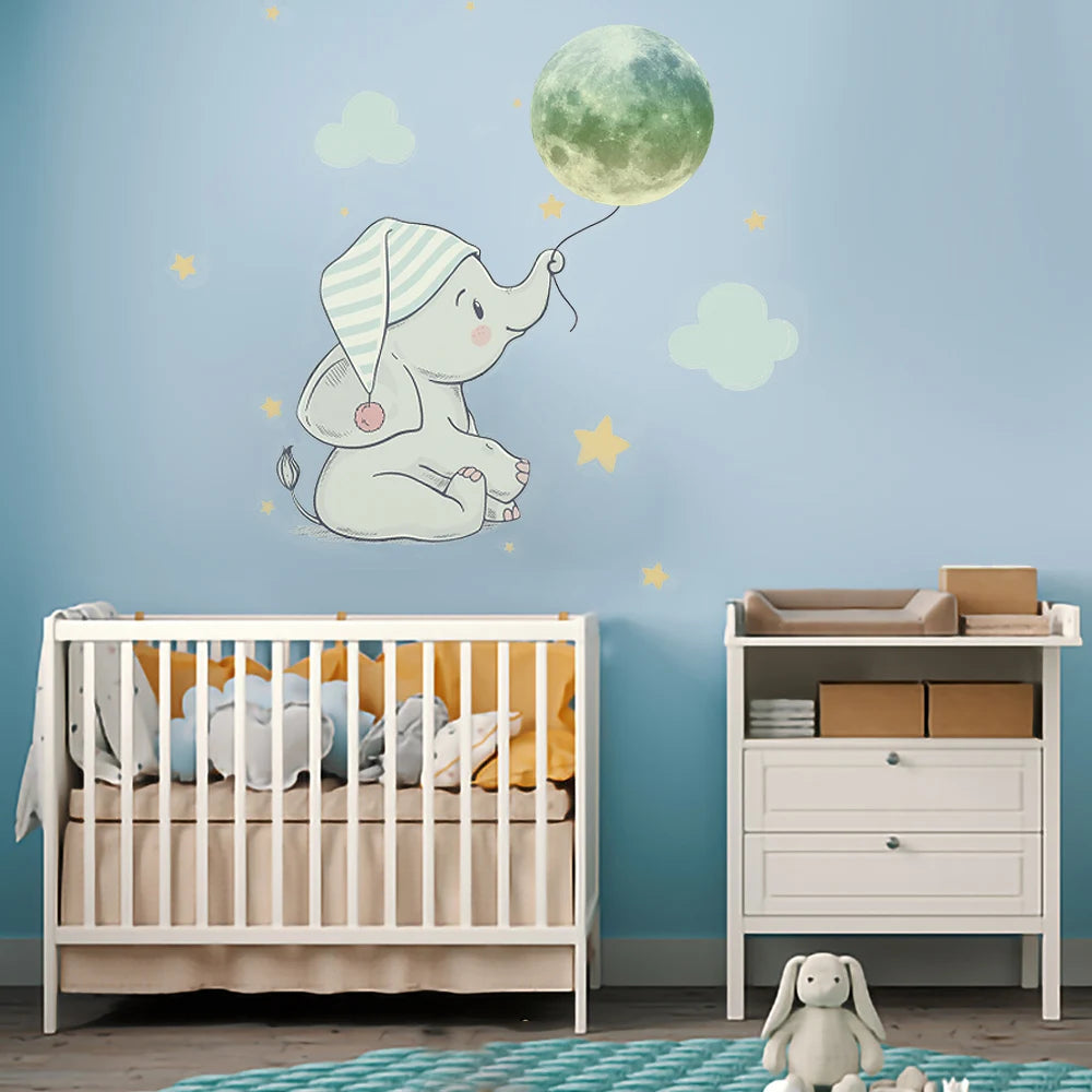 Cartoon Bunny Balloon Luminous Wall Stickers Glow In The Dark Wallpaper For Kids Room Living Room Nursery Home Decoration Decals