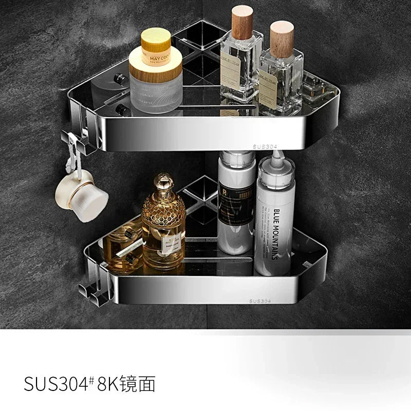 304 Stainless Steel Bathroom Shelf Shower Room Shampoo Skincare Shelves Corner Rack Storage Basket Corner Toilet Triangle Rack
