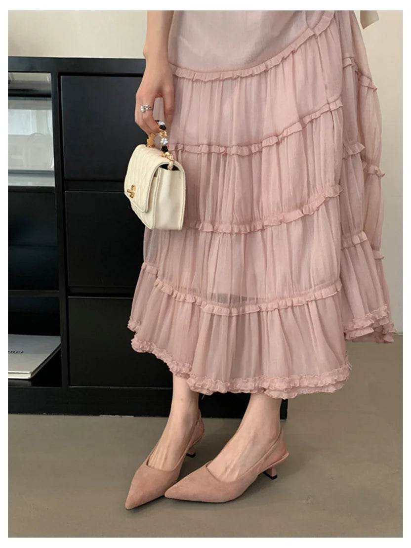 Fashion Brand Slingback Sandals Women Med Heels Pumps Elegant Pointed Toe Female Mules Dress Slides Sandalias Mujer Verano Mujer - AIAZ