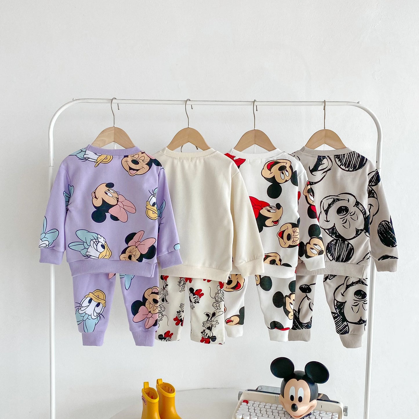 Full-print Disney Cartoon Long Sleeve Sweatshirts Set Popular Design Loose Fashion Hoodie + Sweatpants 2pc/set Kids Clothing
