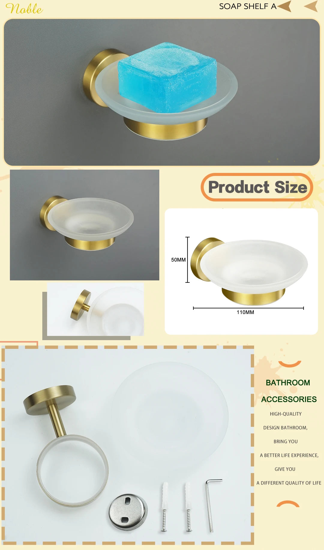 Brushed Gold Stainless Steel Wall Mount Towel Bar Towel Ring Paper Holder Bathrobe Hook Toilet Brush Bathroom Accessories