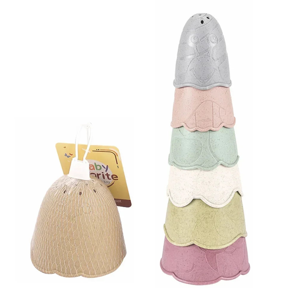 Baby Bath Toys Stacking Boat Toys Colorful Early Education Intelligence Gift Boat-shaped Stacked Cup Folding Tower Baby Toys