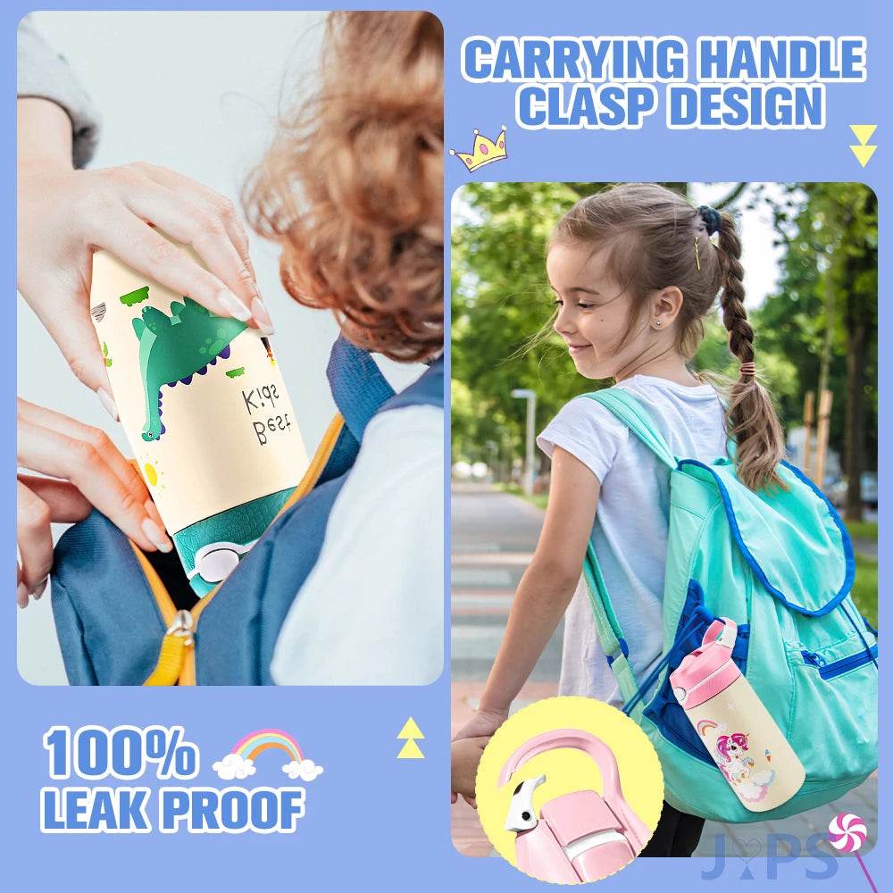 400ML Water Bottle for Children,Thermos With Cute Pattern,Children Thermal Bottle , School Kids Water Bottle With Straw BPA Free - AIAZ