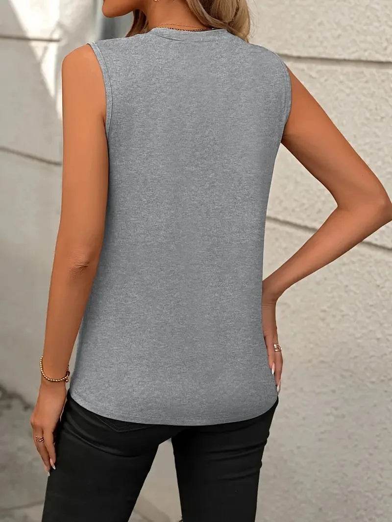 Women's Tank Top 2024 Summer Casual Splicing Cotton O Neck Loose Elegant Sleeveless Tops Women T Shirt Blusa Streetwear Clothing - AIAZ