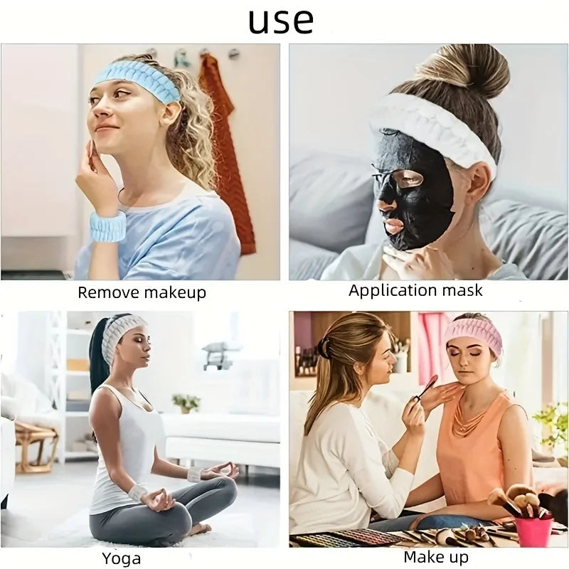 Coral Velvet Facial High-elastic Makeup Hairband Face Wash Wristband Set-face Wash, Facial Mask, Skin Care