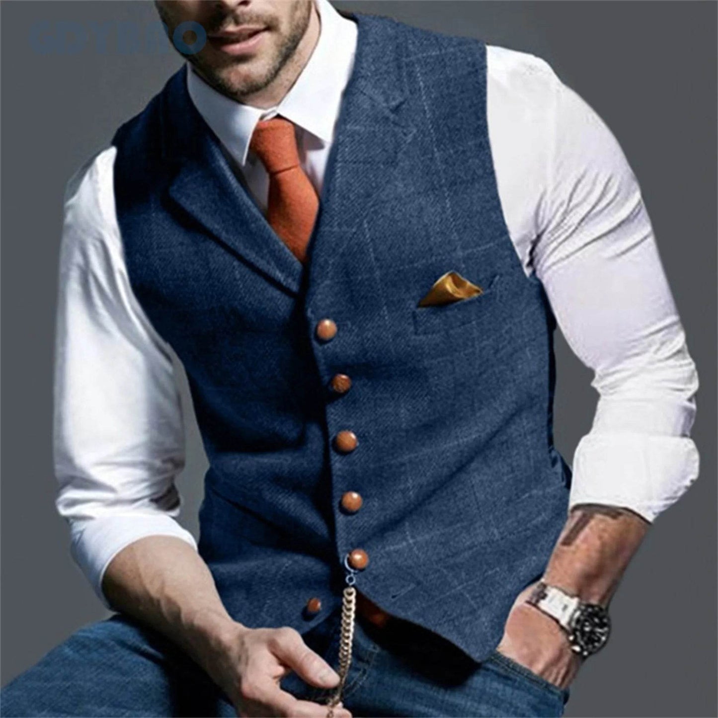 Men's Vests Tweed Suit Business Clothing for Men Striped Waistcoat Punk Vest Groomman Wedding Jacket Bleazer - AIAZ