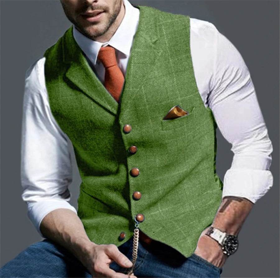 Men's Vests Tweed Suit Business Clothing for Men Striped Waistcoat Punk Vest Groomman Wedding Jacket Bleazer - AIAZ