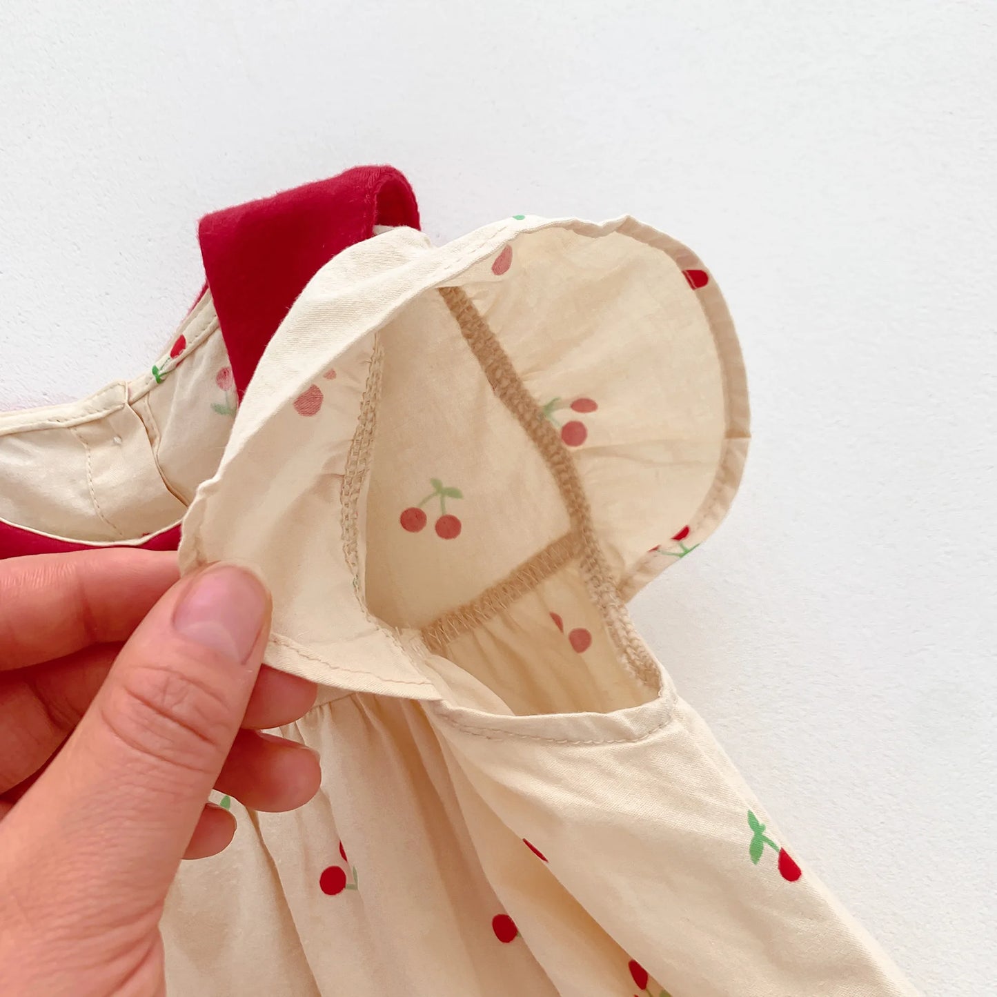 2025 Summer Girls Bodysuits Full Of Cherry Print Toddler One Piece Sweet Flying Sleeve Girls Clothes