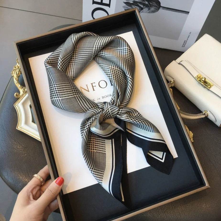 Women Fashion Versatile New Silk Scarves 70x70cm Square Scarf Korean Version Neck Protection Spring and Autumn Vintage Scarf - AIAZ