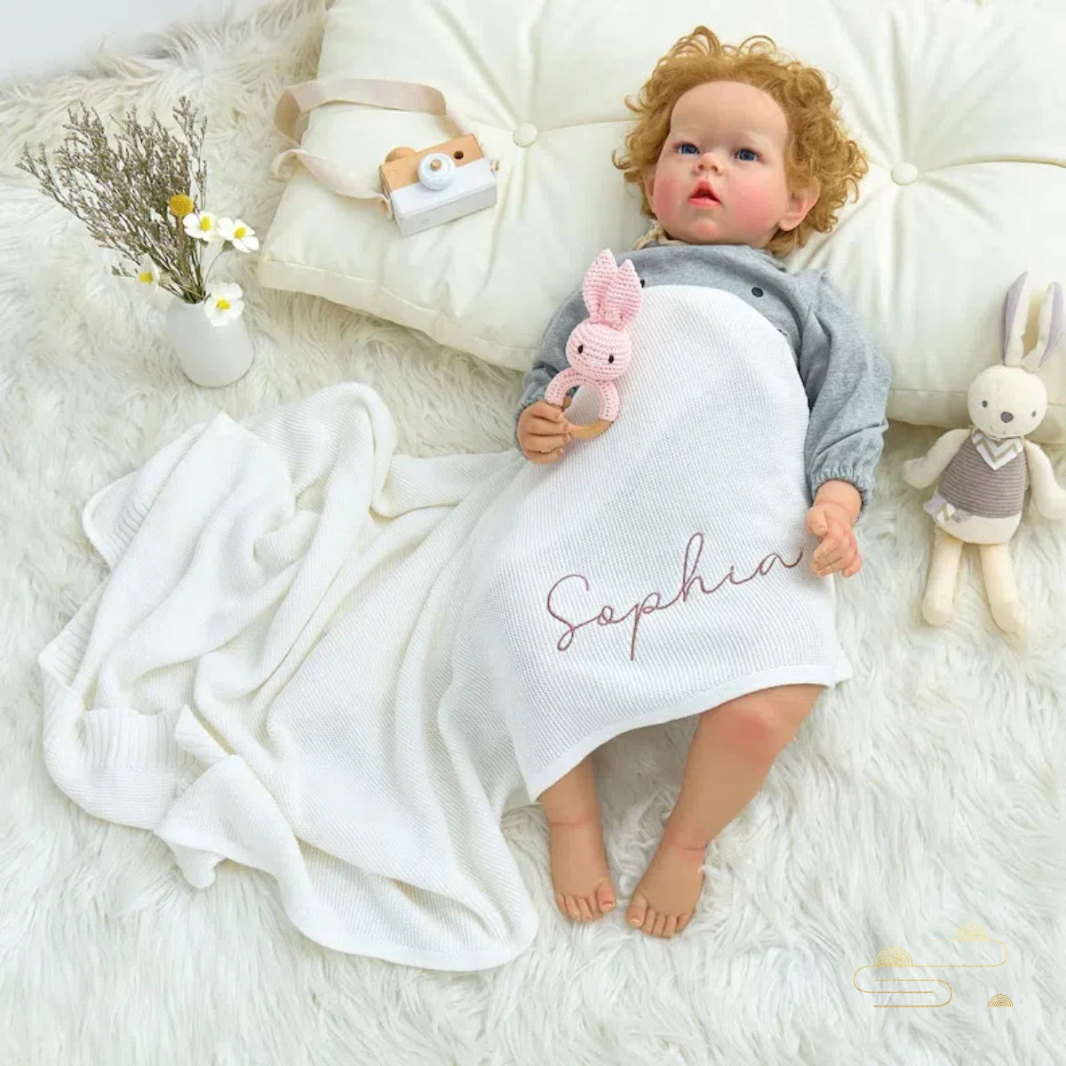 Personalized Custom name letter Embroidered Newborn Nursery Baby Cotoon Knit Blanket Chunky Handmade Gifts for Boy Girl Birthday