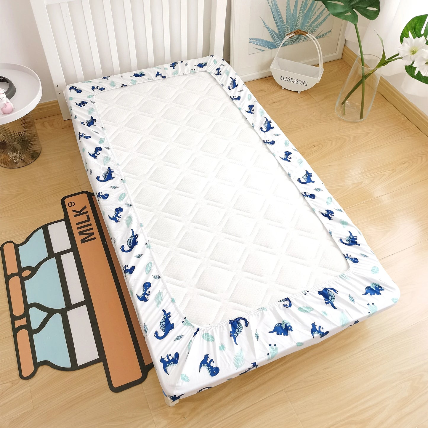 Toddler Comforter Set For Boys Girls Reversible Dinosaur Crib Bed Sets-Comforter, Fitted Sheet,Flat Sheet,Pillowcase