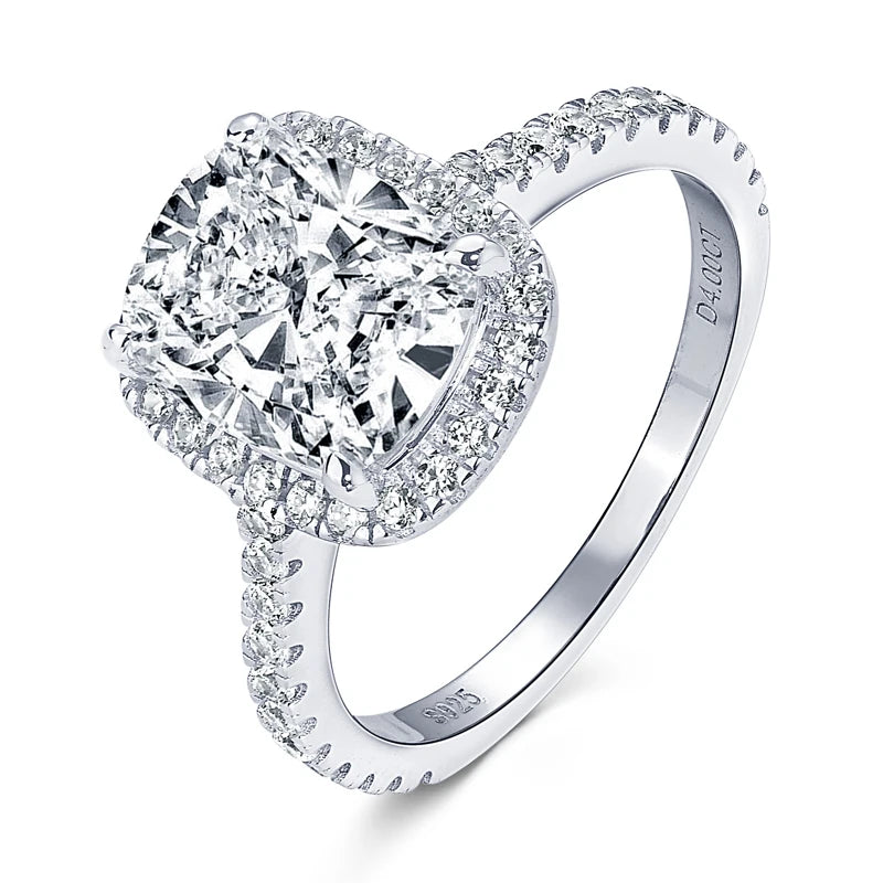 IOGOU Luxury 4ct Moissanite Halo Engagement Ring Certified Cushion Cut Diamond Wedding Rings 925 Sterling Sliver Wedding Jewelry