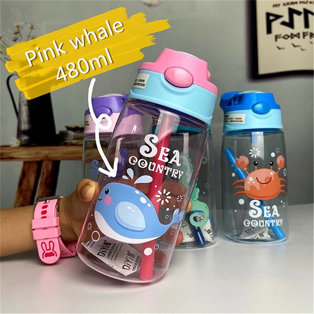 480ML Kids Water Cup Creative Cartoon Baby Feeding Cups With Straws Leakproof Water Bottles Outdoor Portable Children's Cups
