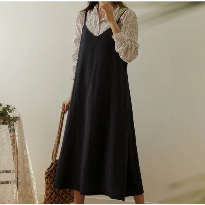 Dresses for Women 2025 Loose Elegant Dress Woman Sexy Sleeveless Spaghetti Strap Pockets Cotton Off The Shoulder Dress KE1409 - AIAZ