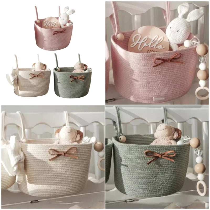 Baby Crib Storage Bag Cotton weave Large Pouch Newborn Bed Headboard Organizer for Kids Baby Bedding Diaper Toys Bag