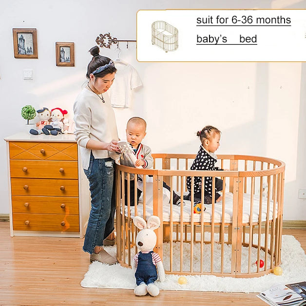 Nordic Multi-functional Height Adjustable Wooden Baby Cribs Kid Bed