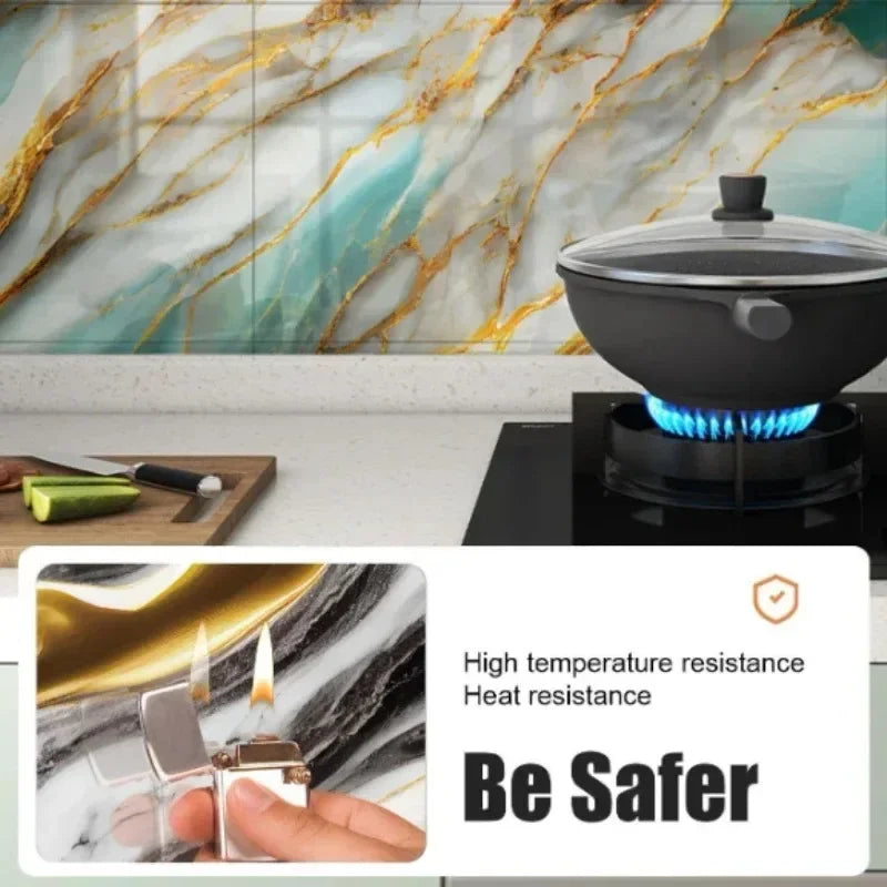 10PCS Waterproof 3D Tile Stickers Self Adhesive Imitation Marble Wall Floor Panels Peel and Stick for Kitchen Bathroom Decor