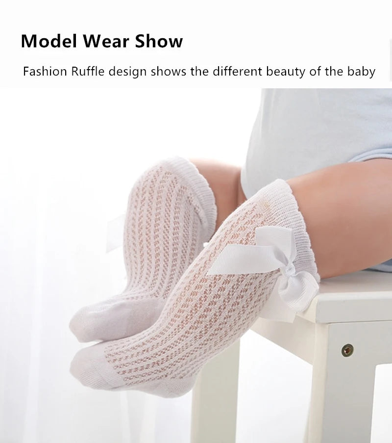 3Pairs/Lot Summer Baby Girls Socks Toddler Infant Bow Cotton Mesh Breathable Socks Newborn Princess Girl Socks For 0-3 Years
