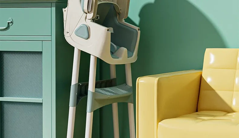 Portable Kids Dining Chair,Reinforced Steel Frame Non-Slip Base,Foldable with Wheels Adjustable Tray,Multi-Use Highchair