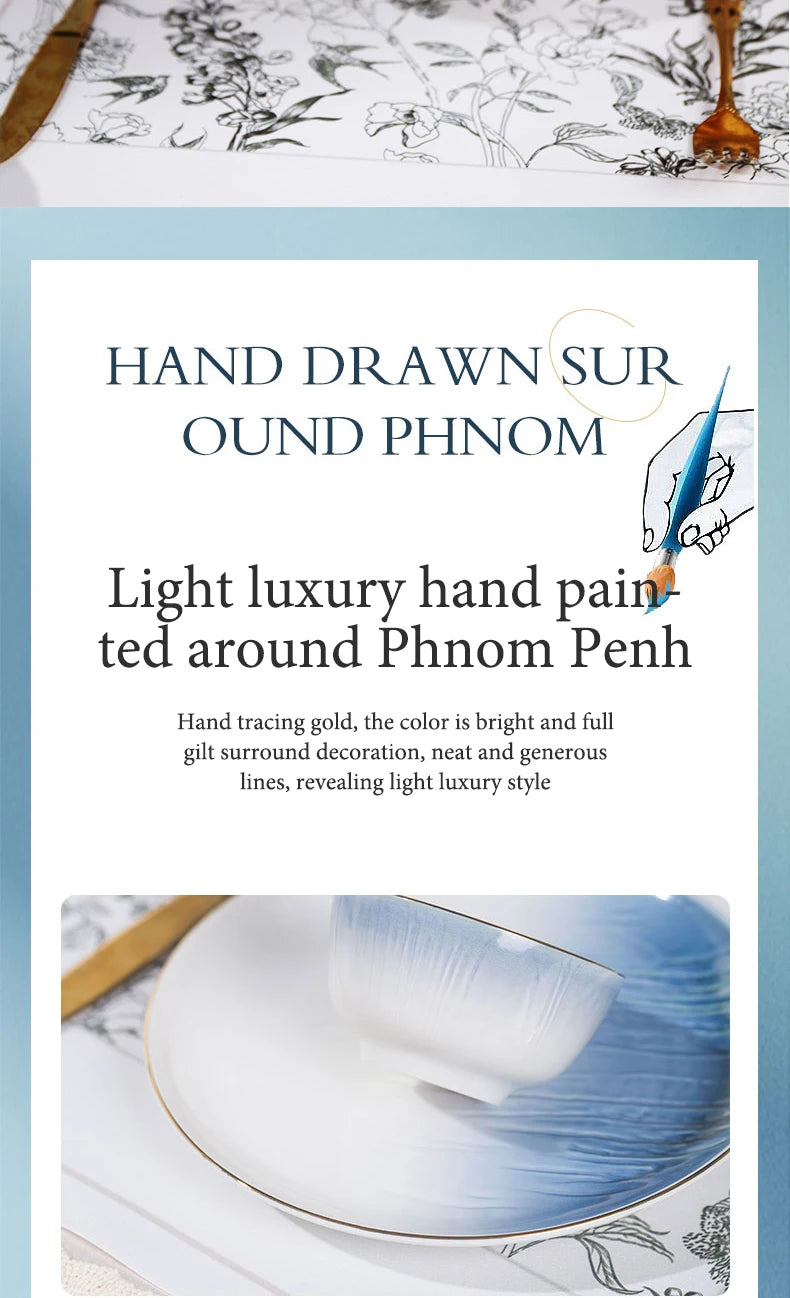 Luxury Ceramic Tableware Sets 24PCS Bone China Cutlery Microwave Dishwasher Safe Durable Elegant Ceramic Plates Dinner Sets