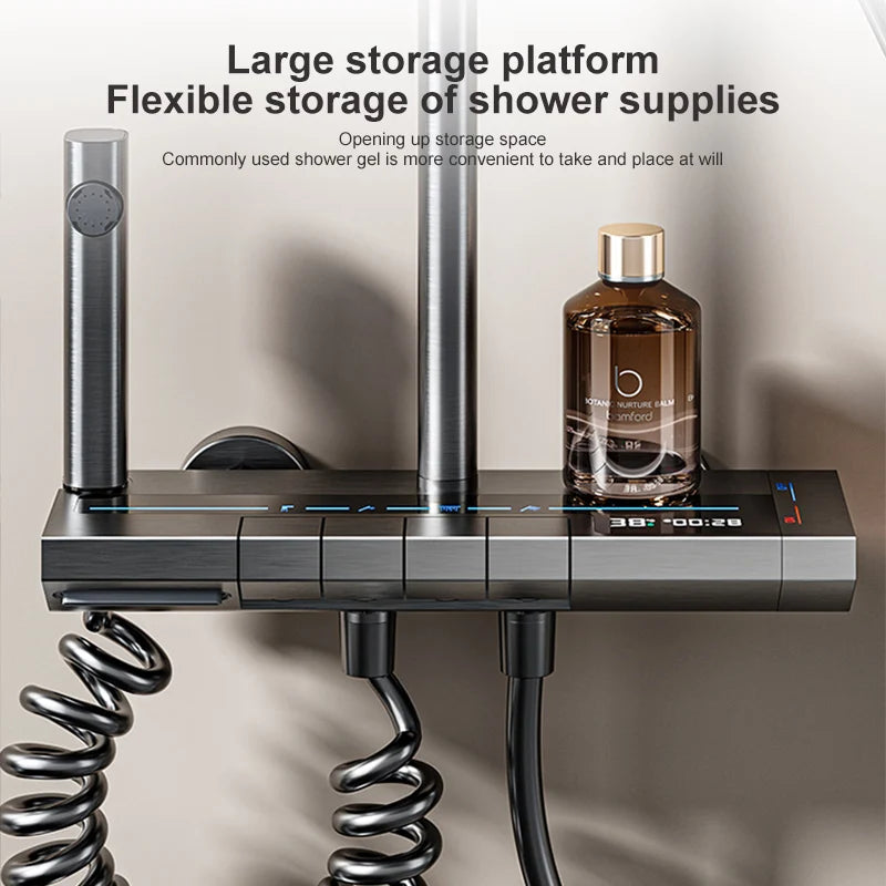 Bathroom Shower Full Set Gray Digital Display Shower System Set  Piano Button With Ambient Light Faucets Shower Head