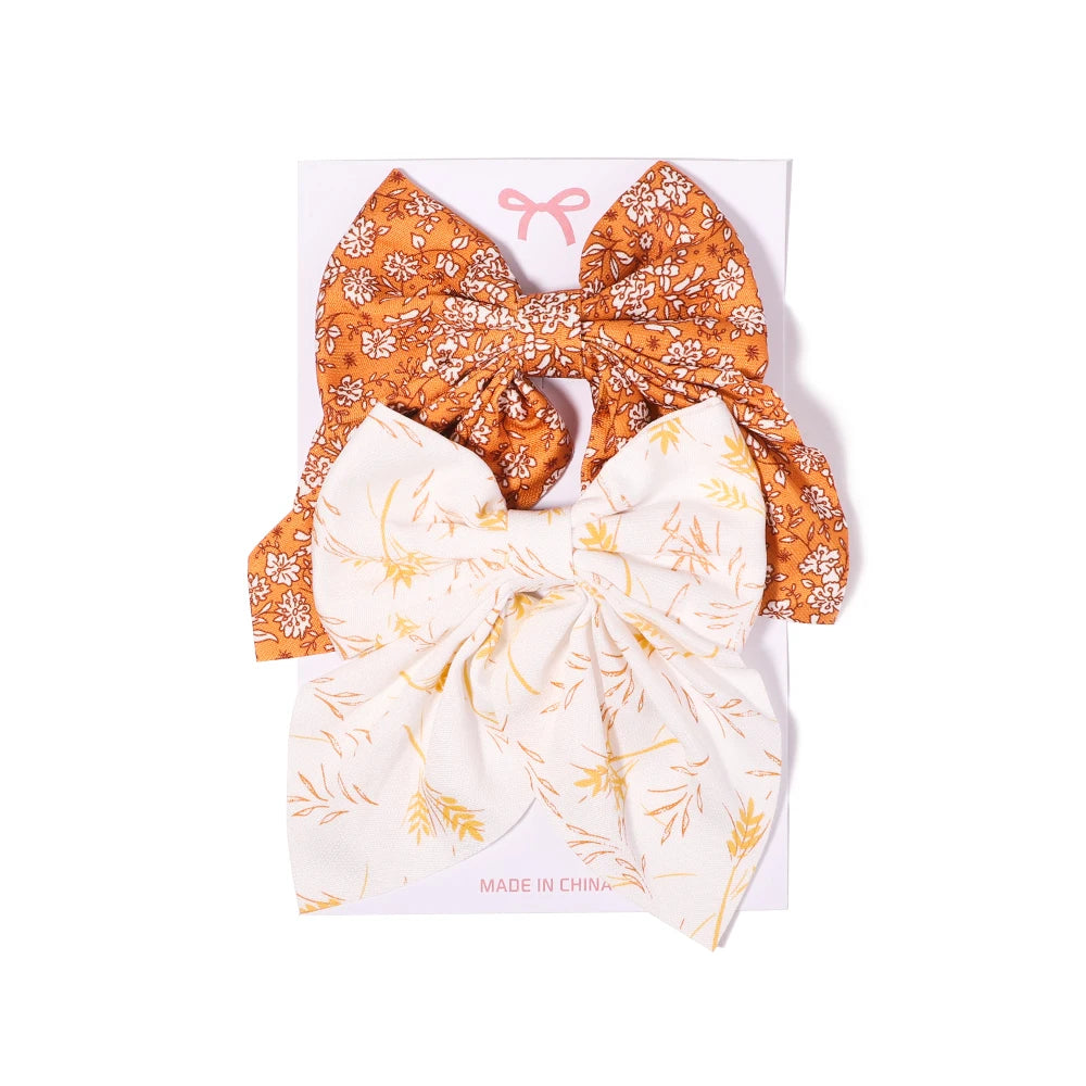 2Pcs/set Sweet Solid Bowknot Hair Clips for Women Girls Print Bows Hairpins Barrettes Duckbill Clip Headwear Hair Accessories