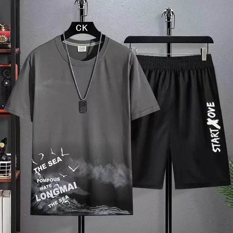 Trendy Suits for men Men's Summer Shorts Set Gym Outfit Student Short Sleeve Tee 2 Piece Set Tracksuits Men Casual Men Clothing - AIAZ