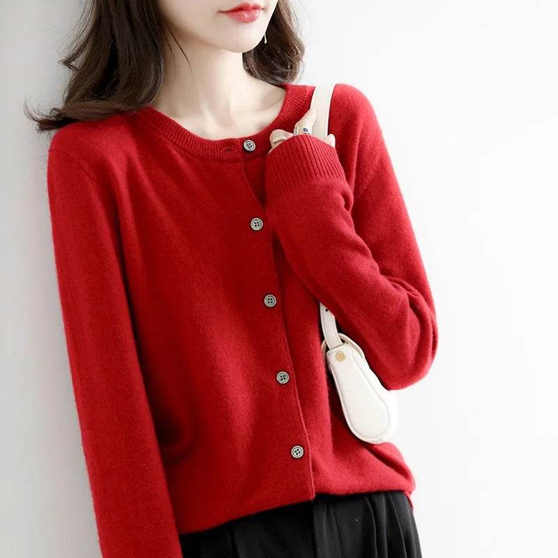 Women Cardigans Sweater O-neck Spring Autumn Knitted Cashmere Cardigans Solid Single Breasted Womens Sweaters 2022 - AIAZ