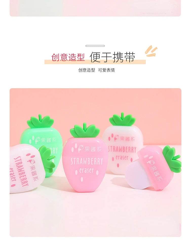 3 pcs/lot Sweet Strawberry Rubber Eraser School Supplies Stationery Kids Students Cool Prizes Cute Erasers - AIAZ