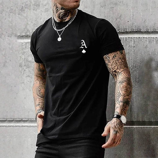 2025 Men's Clothing Fashion Black A Logo Printed T-Shirt Casual Street Short Sleeve Top Lightweight Breathable Fitness T Shirt - AIAZ