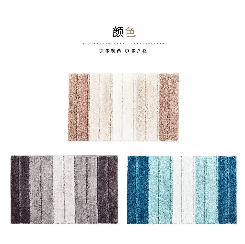 Striped Bathroom Mats Thickened Long Hair Floor Carpet Toilet Door Absorbent Bathroom Tub Mat Kitchen Rug Non-slip Foot Pad