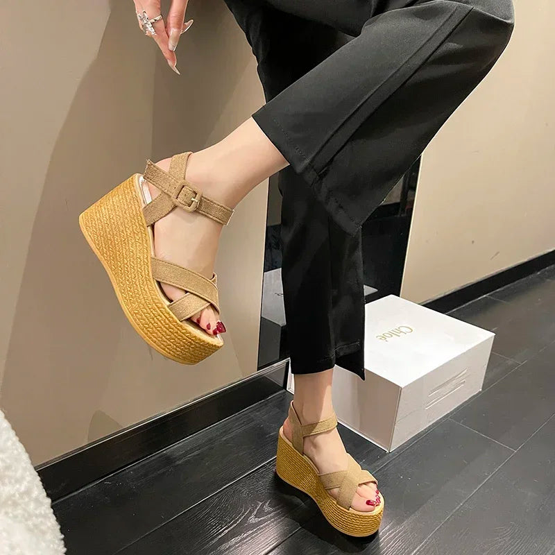 Wedge Heel Summer New Fashion Platform Thick Bottom Buckle Casual Comfortable Walking Shoes Sandals for Women