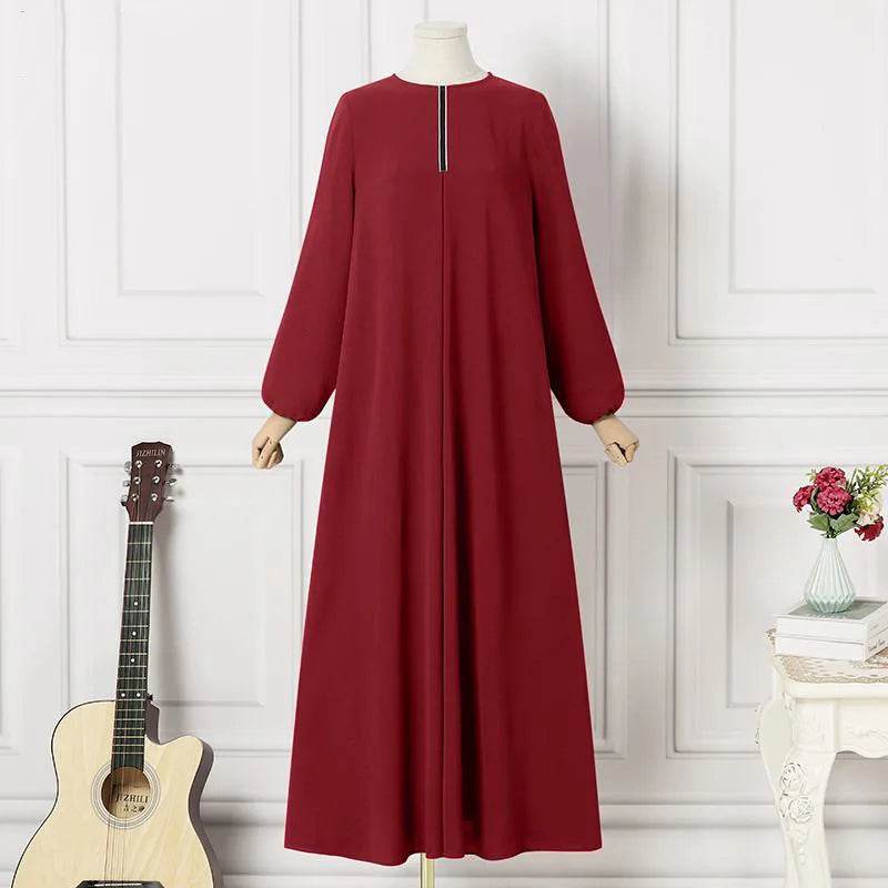 Kaftan Long Sleeves O-neck Robe Dress Muslim Dress Women Abaya Fashion Loose-Fitting Islamic Clothing Eid Ramadan Caftan - AIAZ