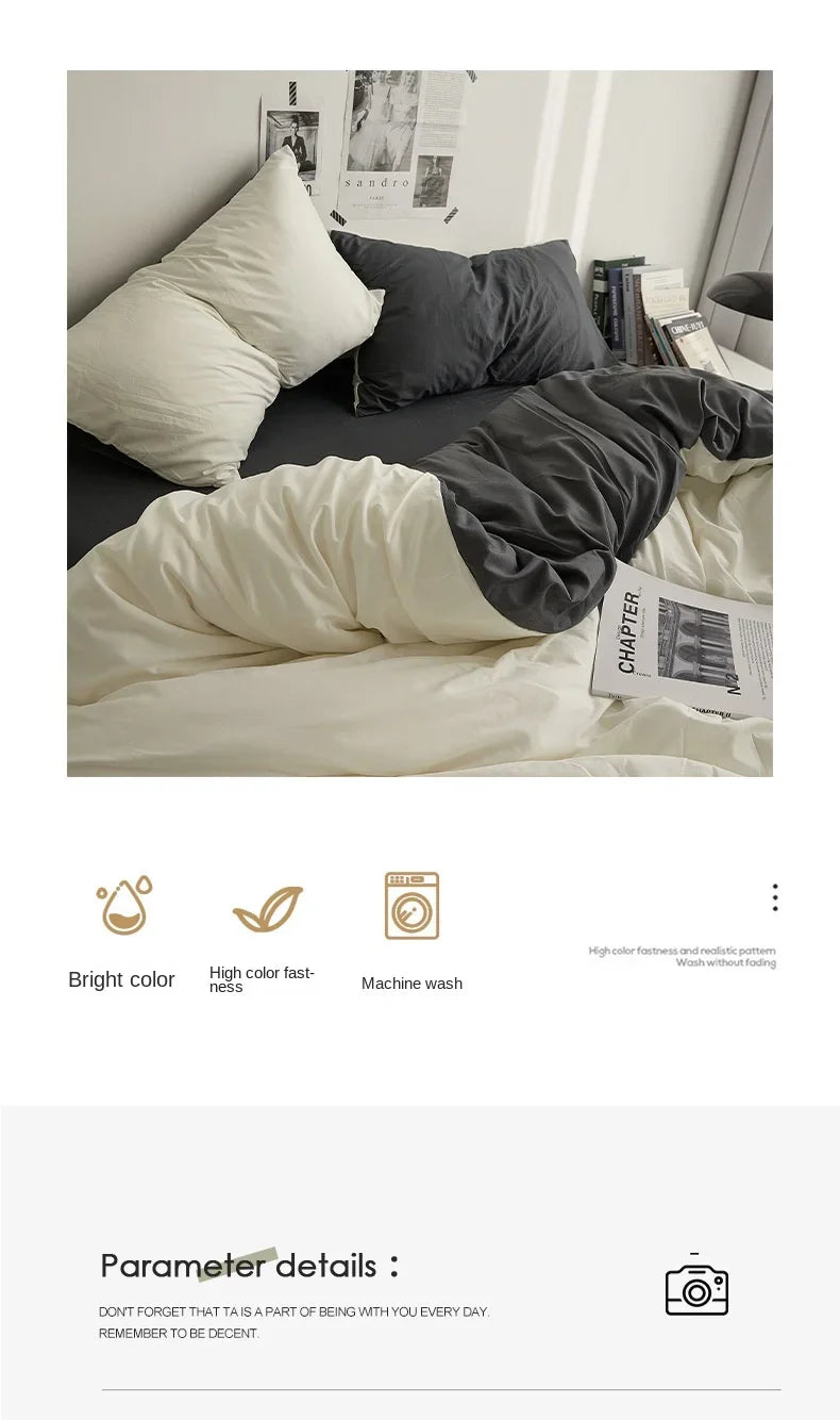 High Quality Solid Color Double Washed Cotton Bedding 4 Pieces Set Student Dormitory Bed Linen Duvet Set Bed Suit
