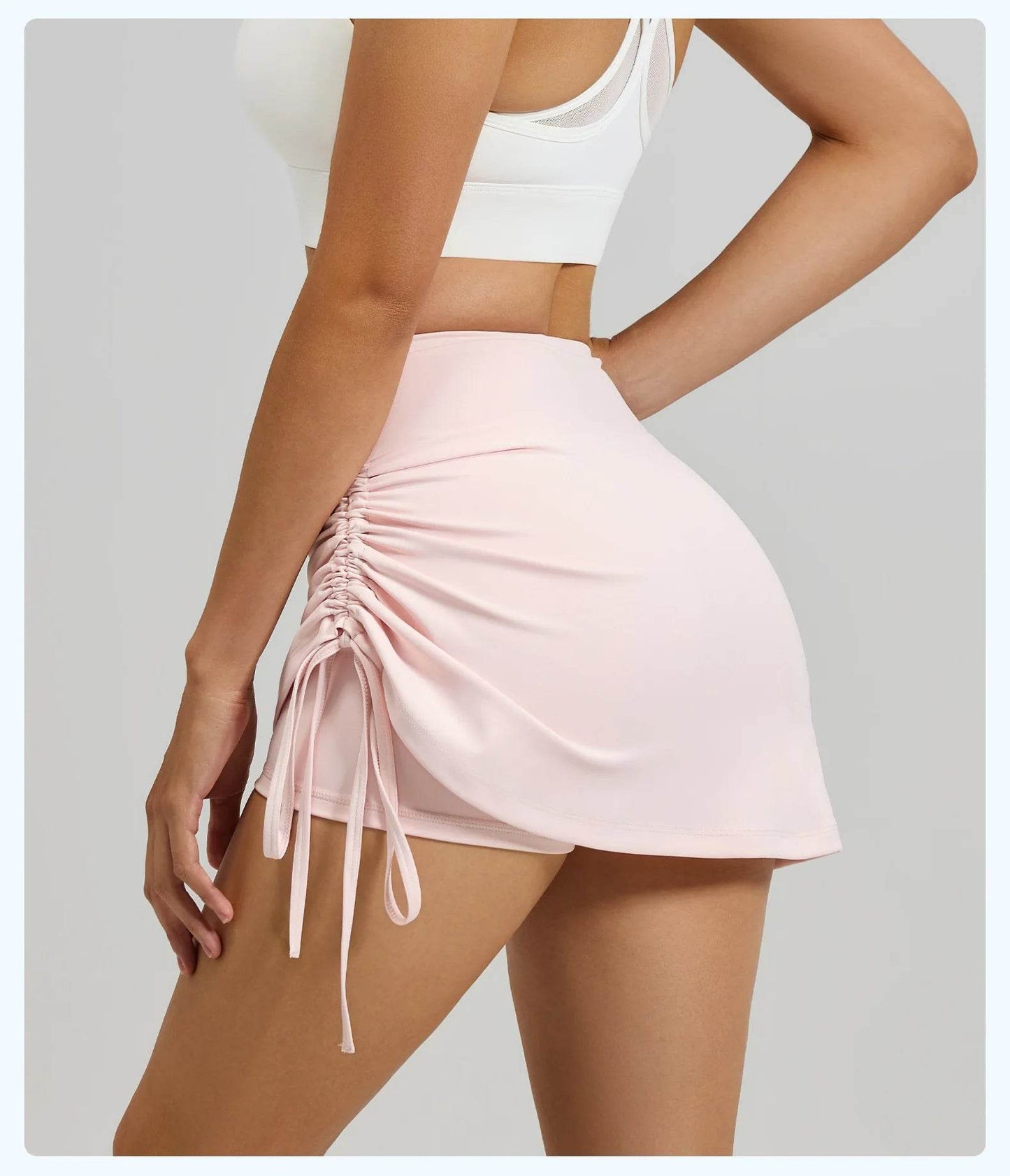 Shirring Sports Skirts with Safety Trousers for Women High Elastic Fashion Casual Fitness Skirts Fake Two Pieces Yoga Skirts - AIAZ