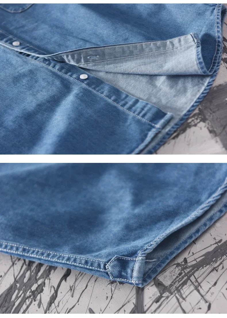 100% Cotton Autumn New Long-sleeved Denim Shirt Men Fashion Casual High Street Male Clothes Top Classic Light Blue Black Gray - AIAZ