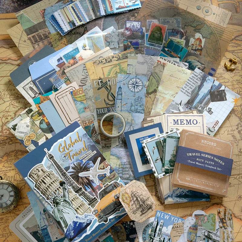 154 Pcs Vintage travel Handbook Gift Boxes School Student Reward Small Gifts Children's Gifts Scrapbook Supplies Stationery Set - AIAZ