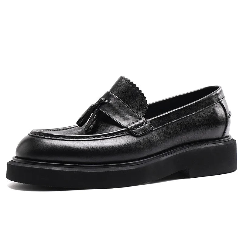 Mens Genuine Leather Loafers Slip On British Style Thick Sole Oxford Shoes Summer Casual Business Shoes