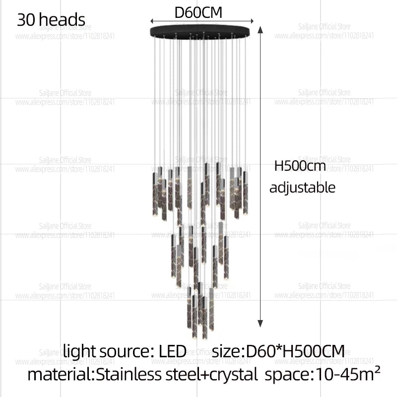 Modern LED Living Room Pendant Light Staircase Pendent Lamp Doublelayer Attic Spiral Long Ceiling Lamp Villa Crystal Chandelier