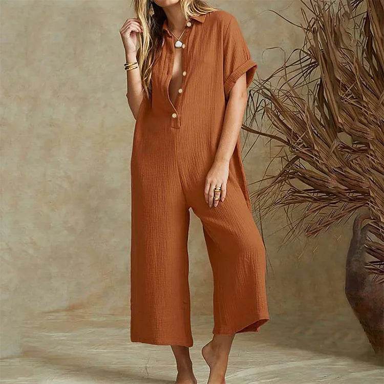 Summer Casual Workwear Jumpsuit Cotton And Linen Women's Trousers Spring Summer Elegant Office Lady Loose Simple Jumpsuits - AIAZ