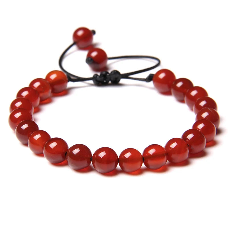 8MM Stone Bead Braid Bracelets Minimalist Natural Carnelian Agates Jades Gem Woven Bangle Healing Jewelry Gift For Women Men