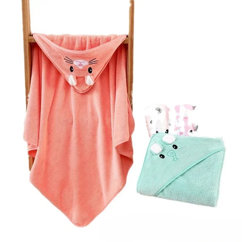 Hooded Coral Velvet Baby Bath Towel Cartoon Baby Elephant Wrap Blanket Super Absorbent Warm Bathrobe Newborn Baby Bath Towel