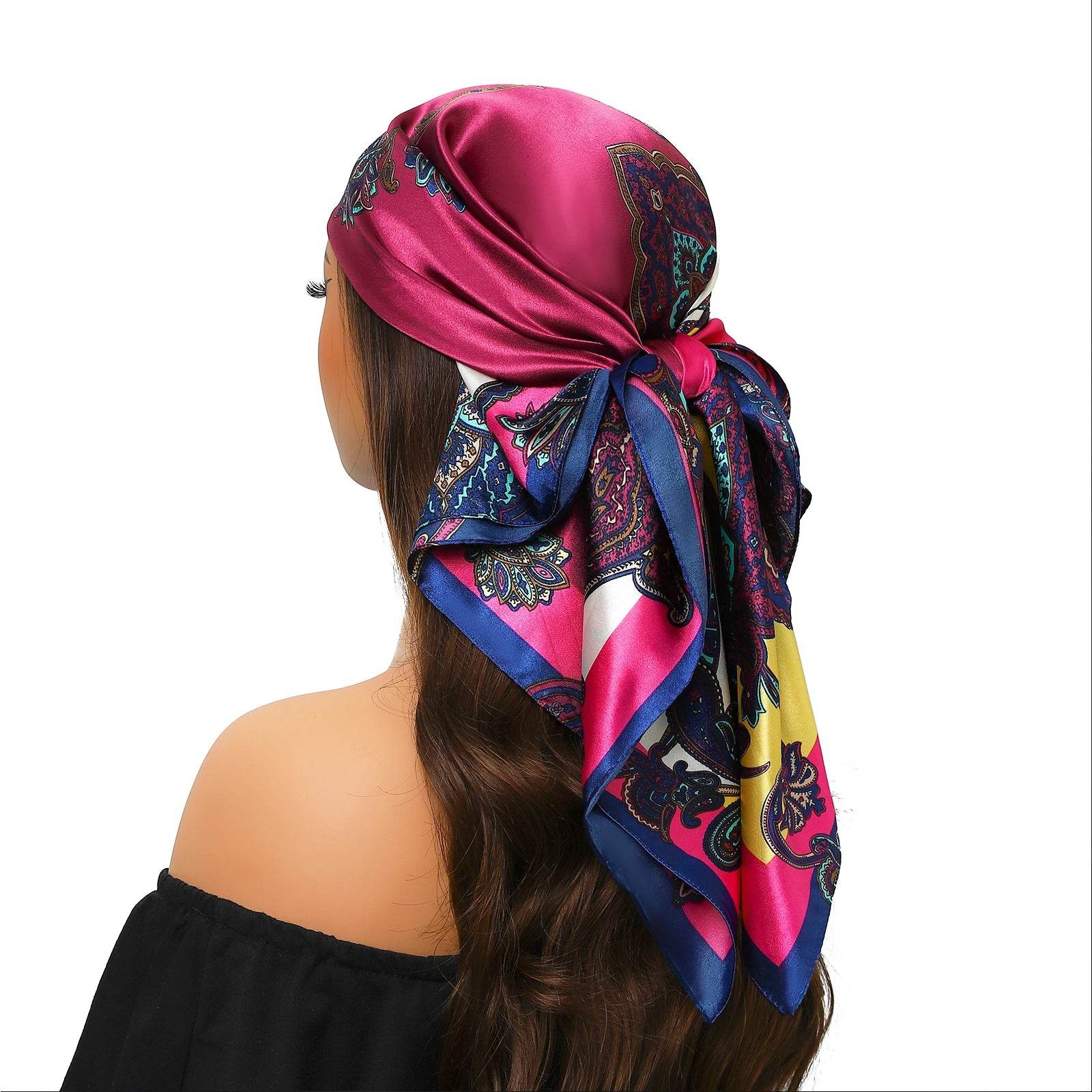 Head Scarf Women Luxury Brand Square 90*90cm Silk Foulard Satin Bandana Cheveux Soft Neckerchief Hijab Hair Scarves For Ladies - AIAZ