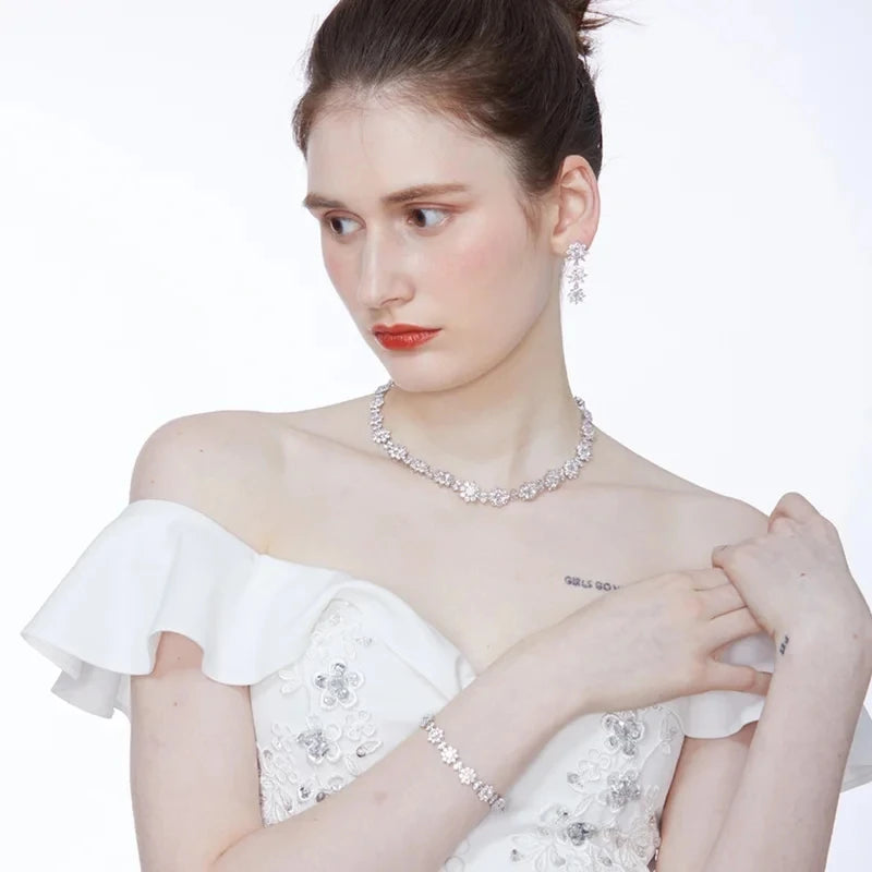 NKHOG Full Moissanite Jewelry Set 925 Sterling Silver Sunflower Necklace Bracelet Earring Sets For Women Fine Jewelry GRA Tested